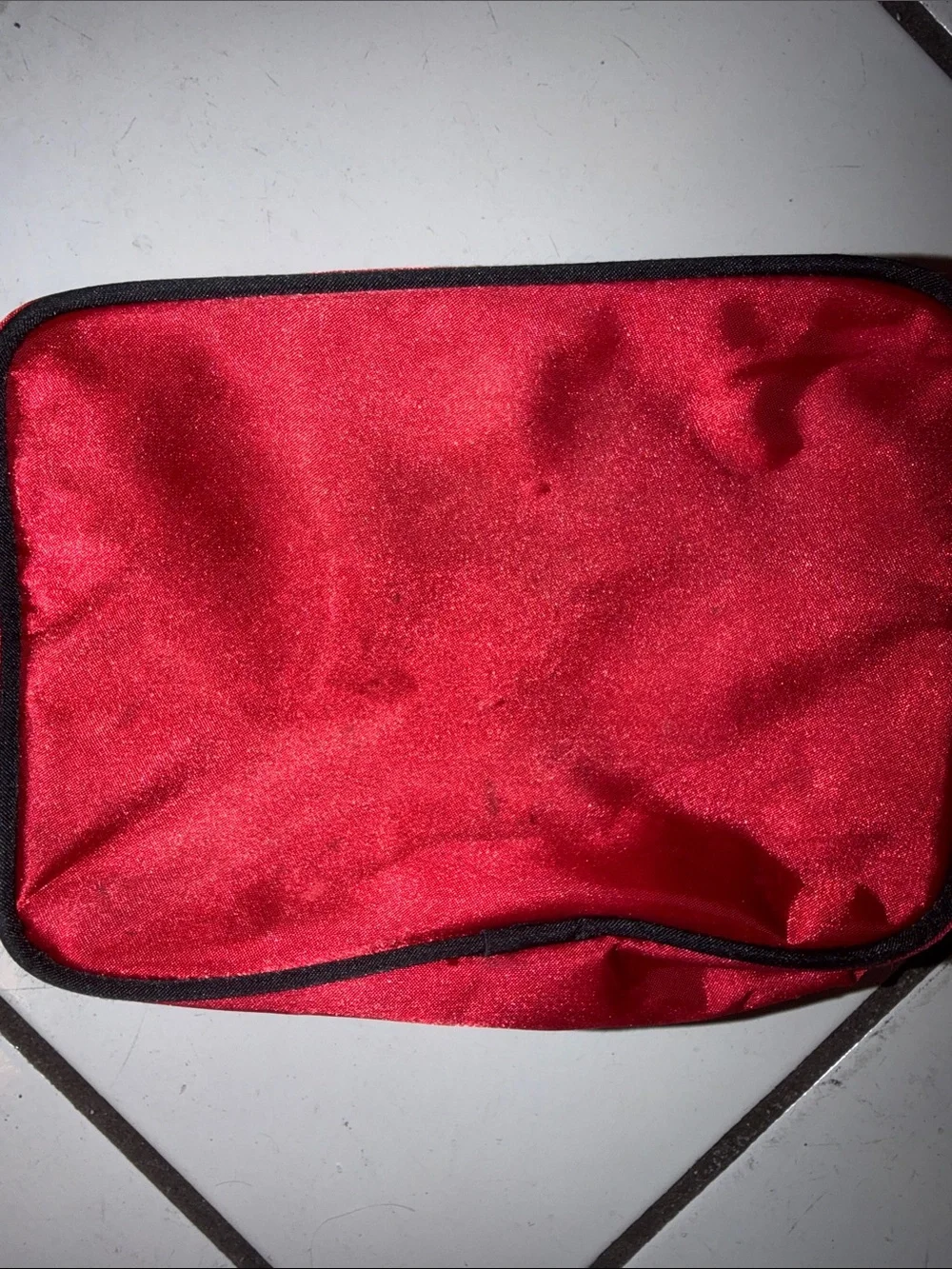 Yves Saint Laurent Red Satin Cosmetic Pouch with Black Trim